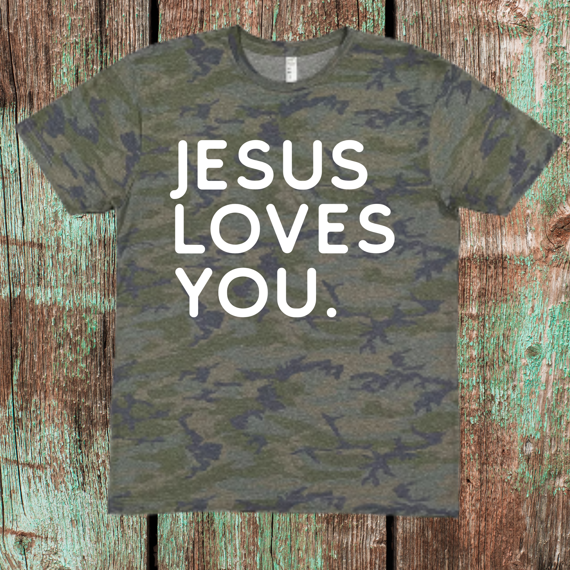 JESUS LOVES YOU vintage camo